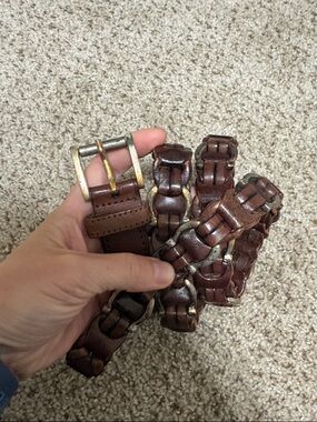 Men's Brown Woven Leather Belt - Classic Casual Style